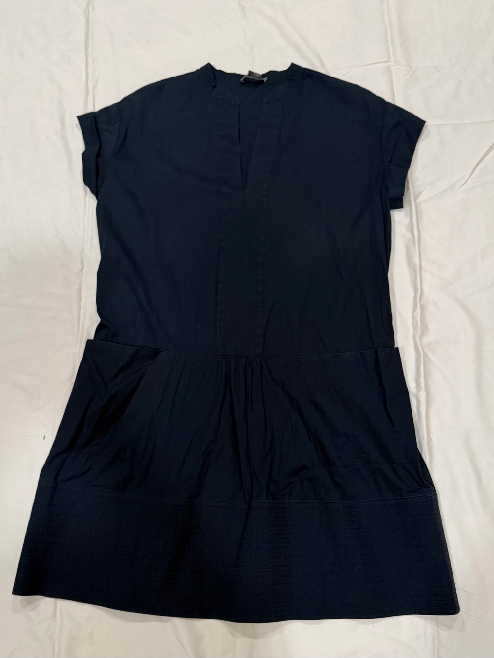 Vince Navy Short-Sleeve Drop-Waist Mini Dress